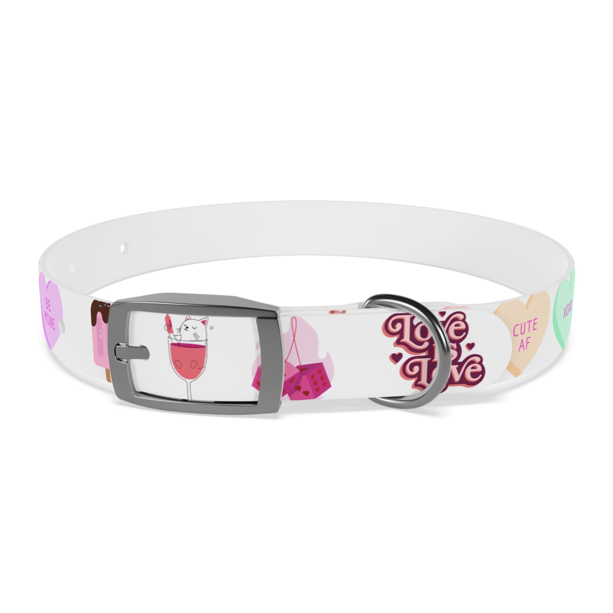 Valentine’s Pink Candy Heart Dog Collar — Cute Love Pattern Pet Accessory