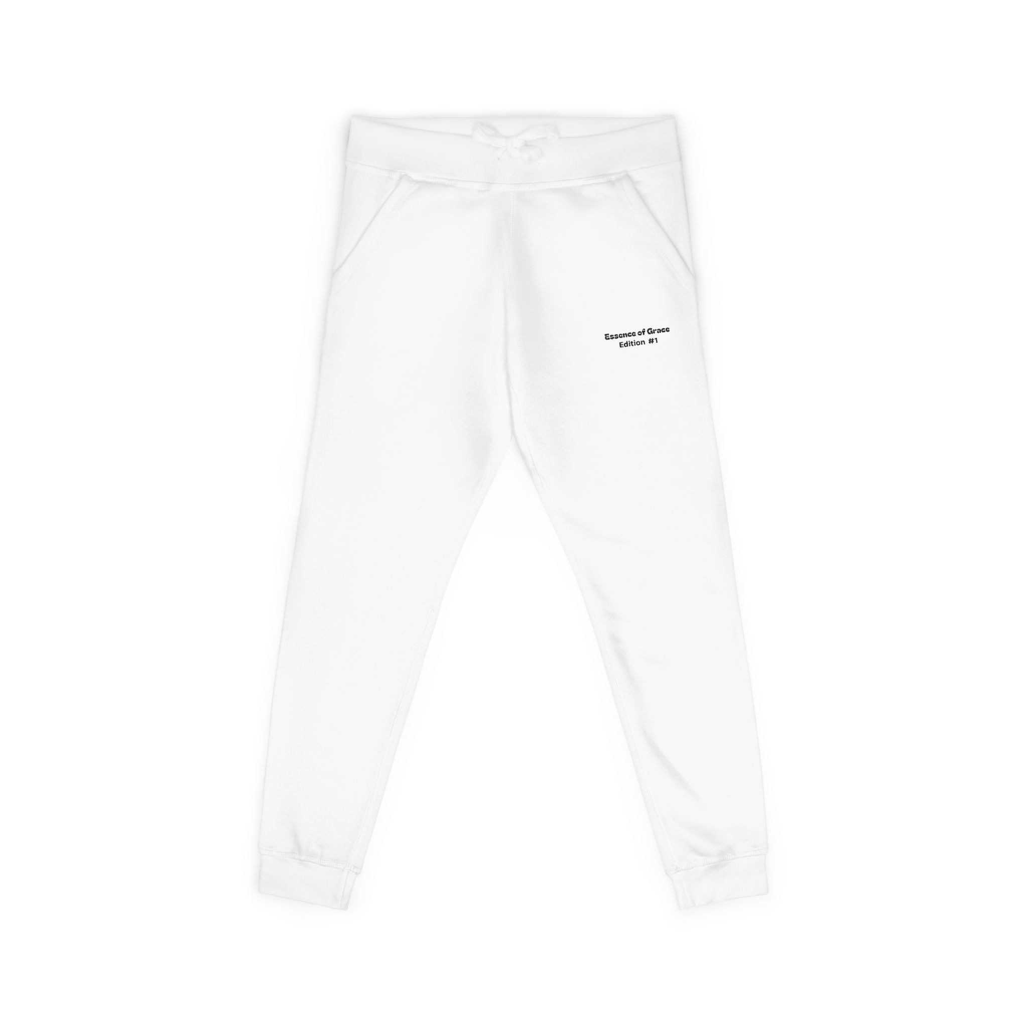Minimal Script Embroidery Sweatpants | White Fleece Joggers