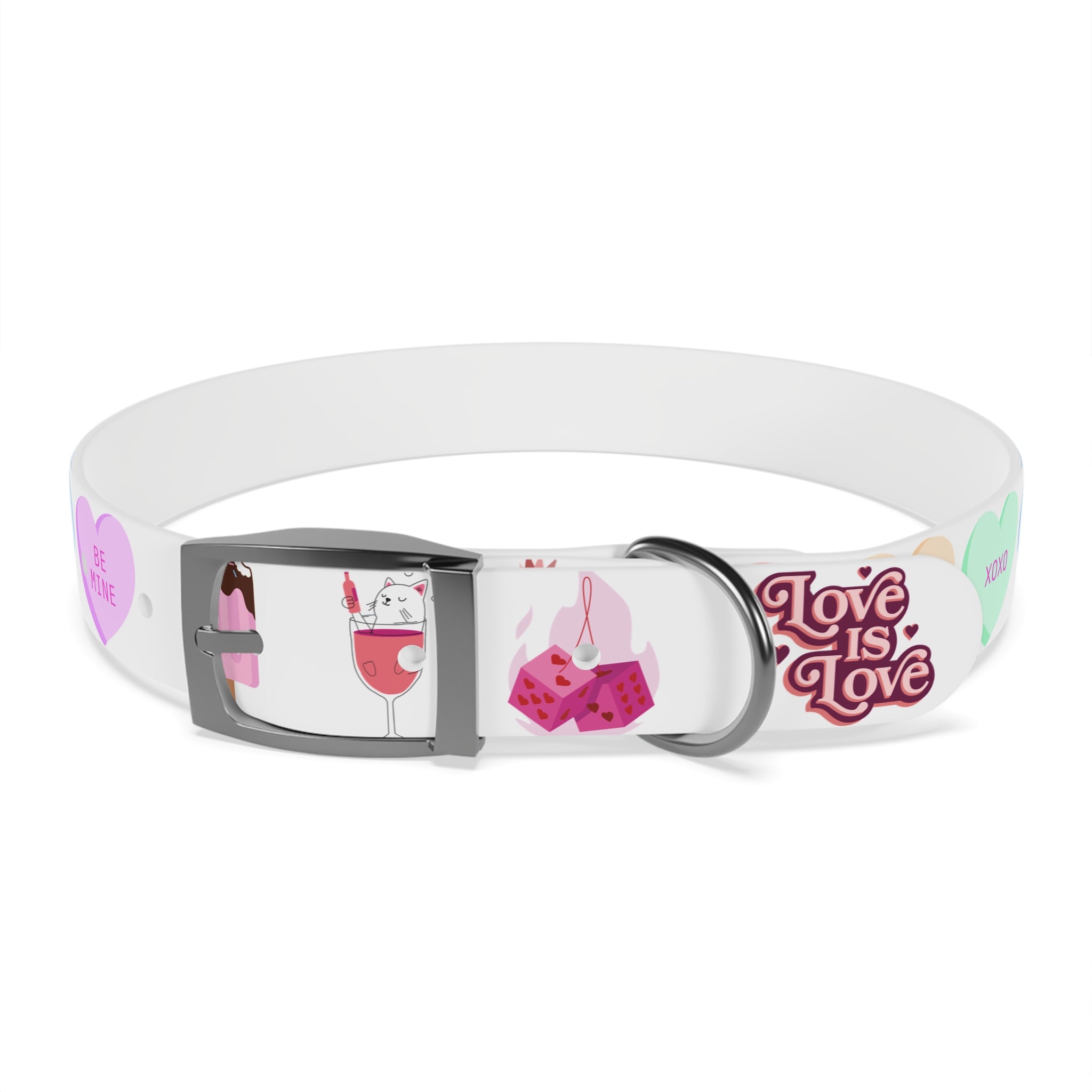 Valentine’s Pink Candy Heart Dog Collar — Cute Love Pattern Pet Accessory