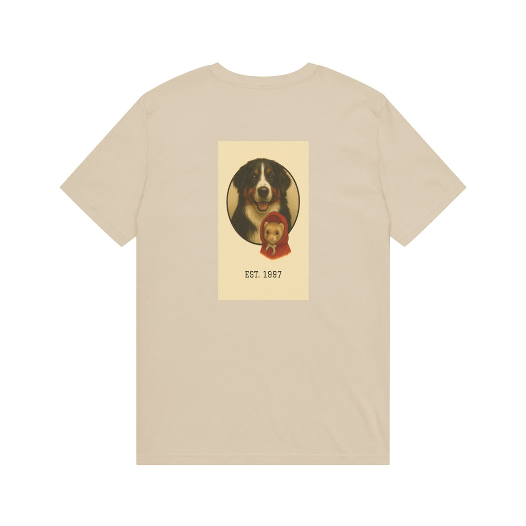 Dog Lover T‑Shirt – "Born to Love Animals" with Vintage Dog Portrait (EST. 1987)