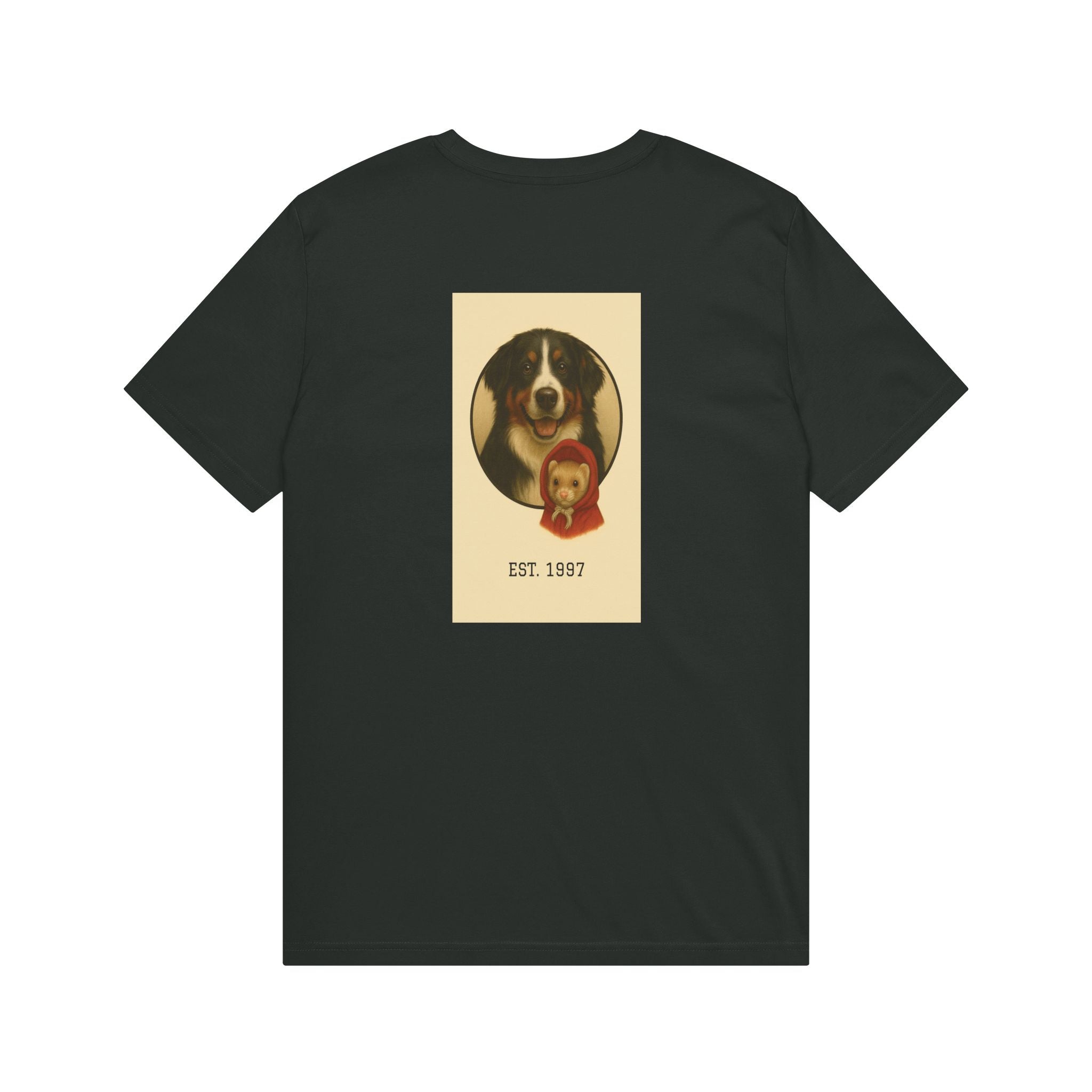 Dog Lover T‑Shirt – "Born to Love Animals" with Vintage Dog Portrait (EST. 1987)