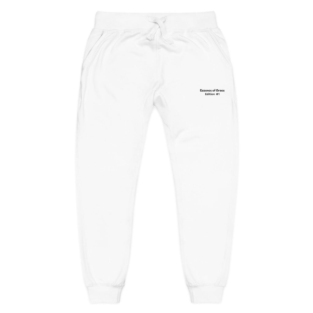 Minimal Script Embroidery Sweatpants | White Fleece Joggers