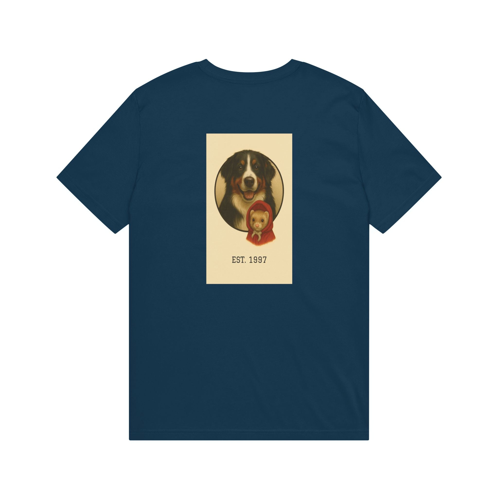 Dog Lover T‑Shirt – "Born to Love Animals" with Vintage Dog Portrait (EST. 1987)