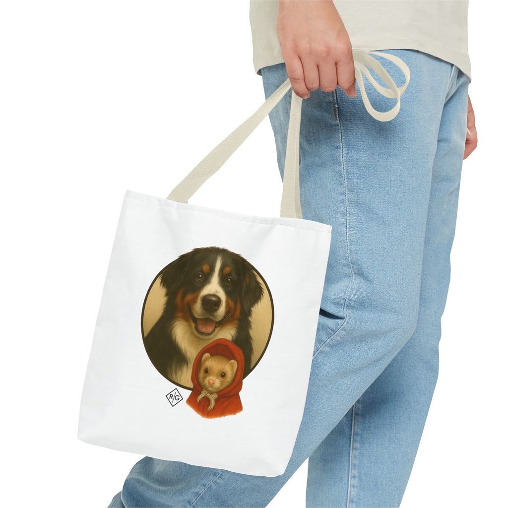 Bernese Mountain Dog & Teddy Bear Tote Bag — Cute Pet Portrait Canvas Tote